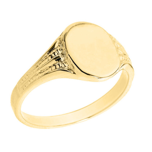 Solid Yellow Gold Oval Engravable Men's Signet Ring