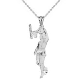 Solid Genuine White Gold Women's Basketball Pendant Necklace