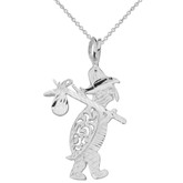 Solid Genuine White Gold Diamond Cut Traveling Turtle and Bindle Pendant Necklace