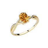 Dainty Yellow Gold Infinity Design Citrine (LCC) Solitaire Ring