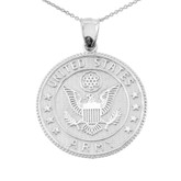 White Gold Two Sided US Army Coin Pendant Necklace