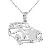 Solid Genuine White Gold Classic Car Pendant Necklace