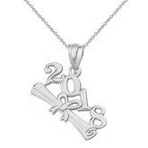 Solid White Gold Class of 2018  Diploma Pendant Necklace