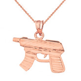 Solid Rose Gold Diamond Cut Gun Rifle Pendant Necklace