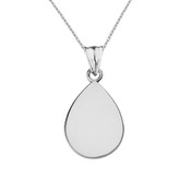 Solid White Gold Simple Tear Drop Pendant Necklace