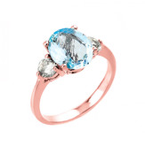 Rose Gold Genuine Aquamarine and White Topaz Engagement Ring