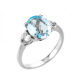 White Gold Genuine Aquamarine and White Topaz Engagement Ring