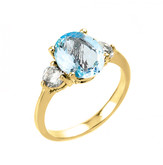 Yellow Gold Genuine Aquamarine and White Topaz Engagement Ring