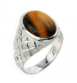 Mens Sterling Silver Tiger Eye Ring