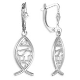 White Gold Ichthus "JESUS" Earrings