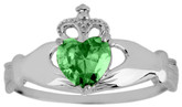 Silver Birthstone Claddagh Ring with Emerald