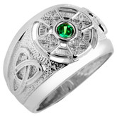 Sterling Silver Celtic Men's CZ Ring with Emerald