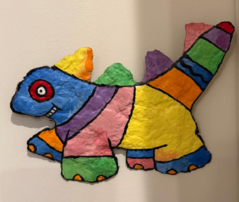 Dino with Stripes - Original Pressed Paper Art by Steve Henry