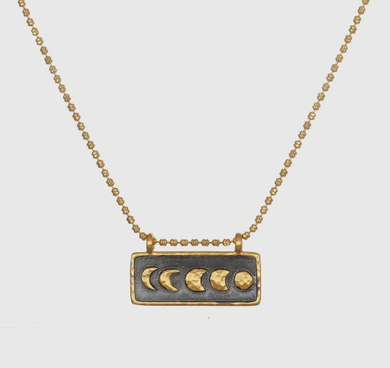 Moon Phase Black & Gold Bar Necklace
