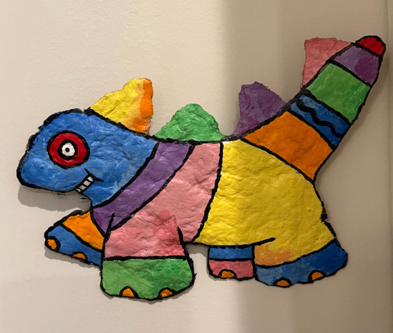 Dino with Stripes - Original Pressed Paper Art by Steve Henry