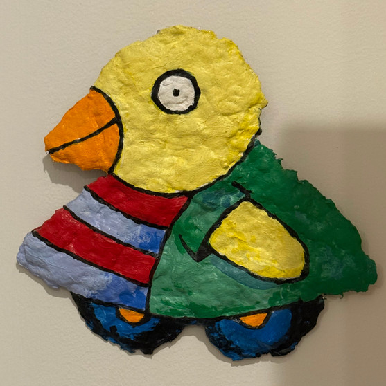 Bird on Wheels - Original Pressed Paper Art by Steve Henry