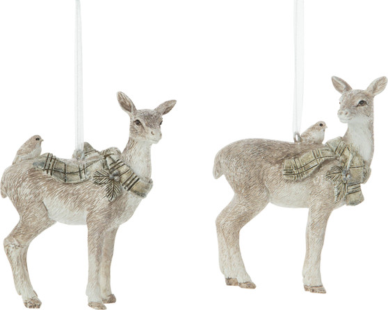 Painted Resin Frost Doe with Birds Ornaments