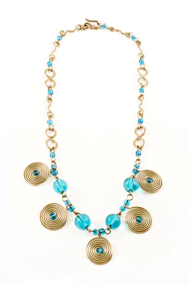 Swahili Spiral Necklace with Blue Beads
