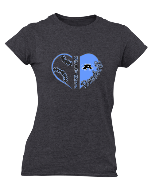 Aldine Mustangs Heart Baseball Women's SS T-Shirt