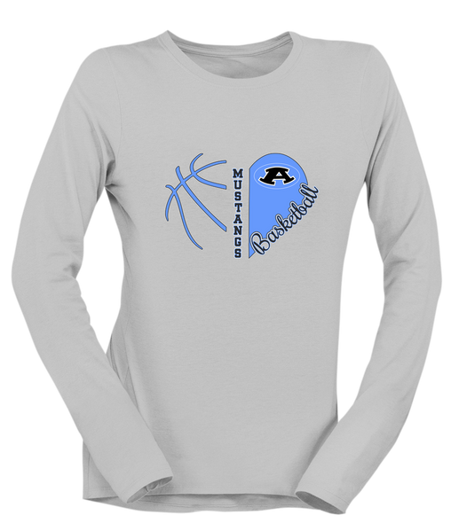 Aldine Mustangs Heart Basketball Women's LS T-Shirt