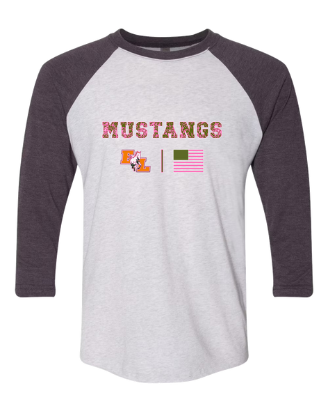 East Lincoln Mustangs Pink Camo Flag Women's Baseball T-Shirt