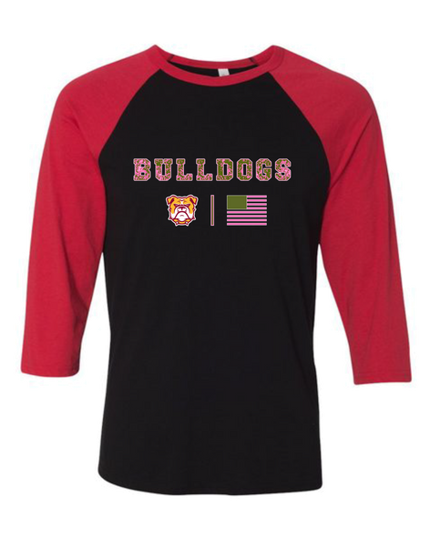 Highland Bulldogs Pink Camo Flag Women's Baseball T-Shirt