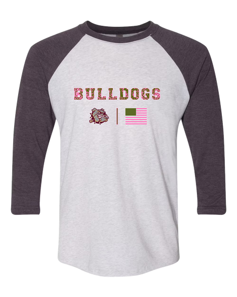 King's Fork Bulldogs Pink Camo Flag Women's Baseball T-Shirt