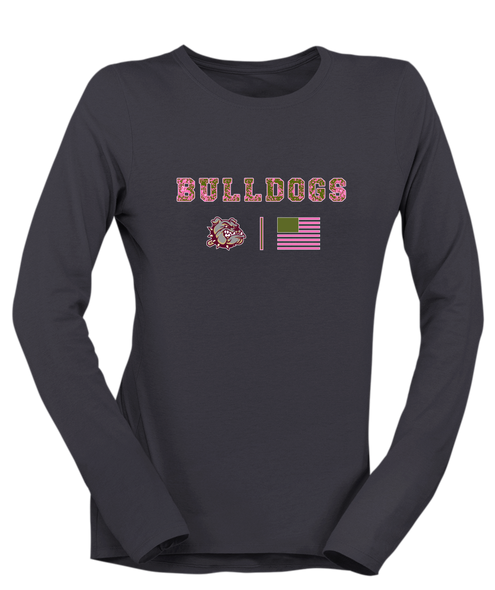 King's Fork Bulldogs Pink Camo Flag Women's LS T-Shirt