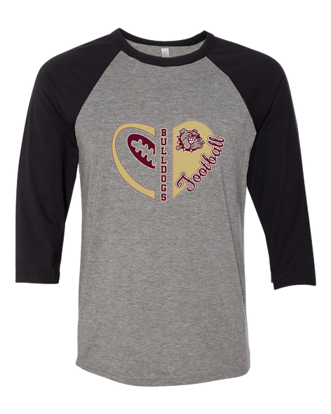King's Fork Bulldogs Heart Football Women's Baseball T-Shirt