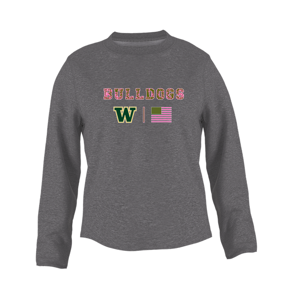 Whitefish Bulldogs Pink Camo Flag Women's Sweatshirt