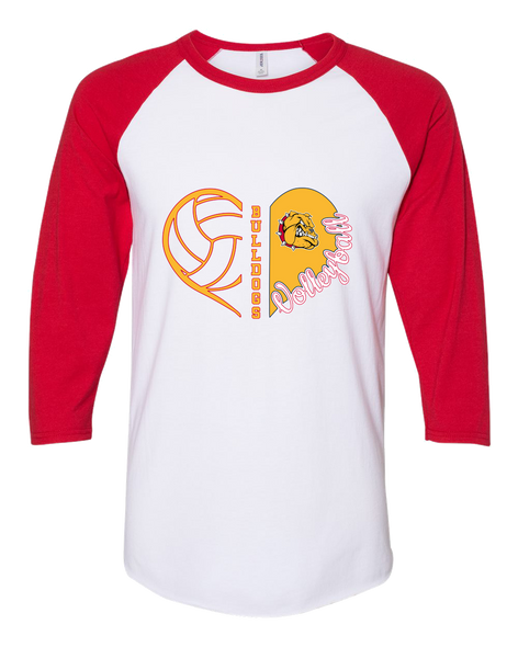 Hancock Bulldogs Heart Volleyball Women's Baseball T-Shirt