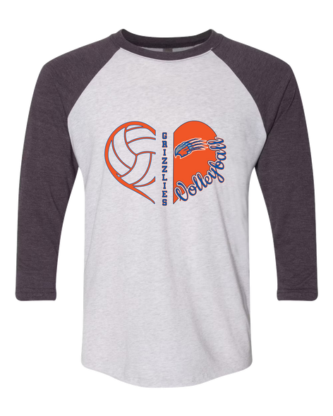 Grand Oaks Grizzlies Claw Heart Volleyball Women's Baseball T-Shirt