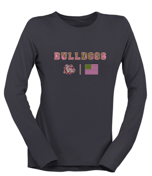 King's Fork Bulldogs Pink Camo Flag Women's Premium LS T-Shirt