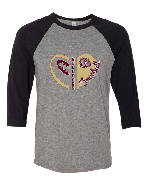 King's Fork Bulldogs Heart Football Women's Baseball T-Shirt