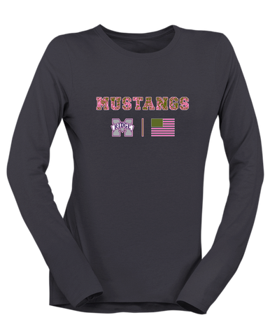 Marriotts Ridge Mustangs Pink Camo Flag Women's LS T-Shirt