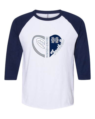 Marriotts Ridge Mustangs Heart Football Women's Baseball T-Shirt