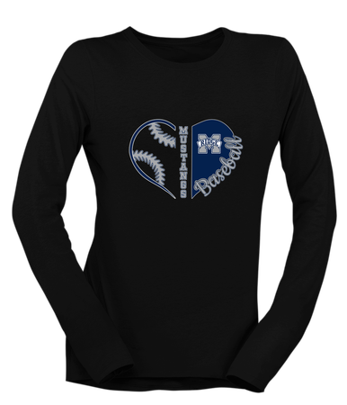 Marriotts Ridge Mustangs Heart Baseball Women's LS T-Shirt