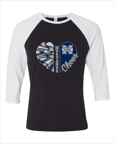 Marriotts Ridge Mustangs Heart Cheer Women's Baseball T-Shirt