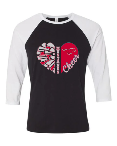North Shore Mustangs Heart Cheer Women's Baseball T-Shirt
