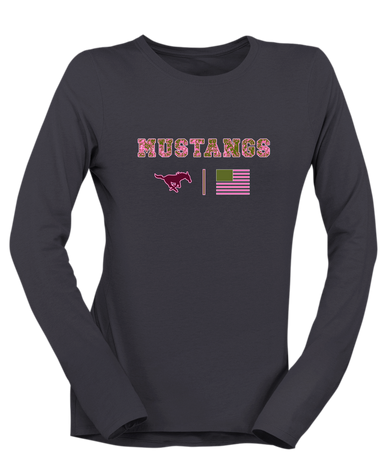 Clifton Mustangs Pink Camo Flag Women's LS T-Shirt