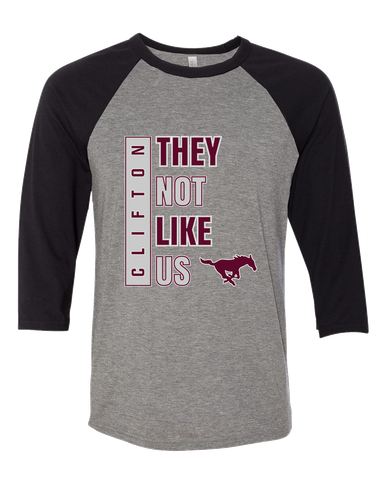 Clifton Mustangs They Not Like Us #1 Women's Baseball T-Shirt