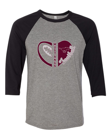 Clifton Mustangs Heart Football Women's Baseball T-Shirt