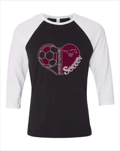 Clifton Mustangs Heart Soccer Women's Baseball T-Shirt
