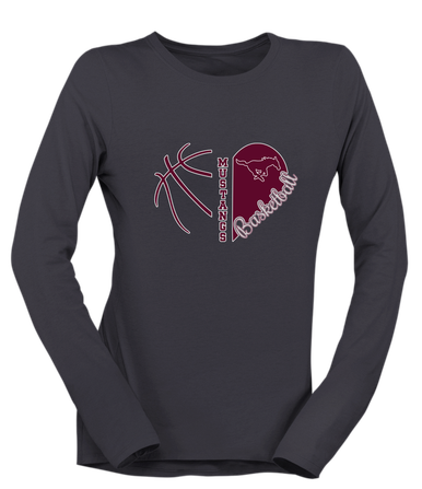 Clifton Mustangs Heart Basketball Women's Premium LS T-Shirt