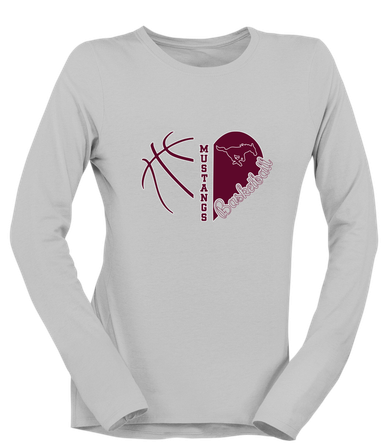 Clifton Mustangs Heart Basketball Women's LS T-Shirt