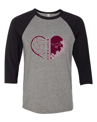 Clifton Mustangs Heart Volleyball Women's Baseball T-Shirt