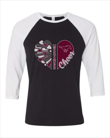 Clifton Mustangs Heart Cheer Women's Baseball T-Shirt