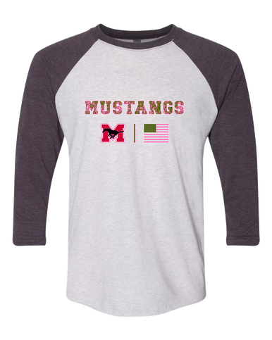 Munster Mustangs Pink Camo Flag Women's Baseball T-Shirt