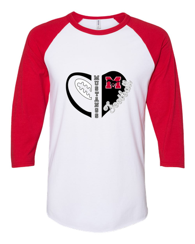Munster Mustangs Heart Football Women's Baseball T-Shirt