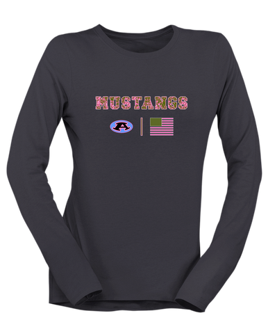 Aldine Mustangs Pink Camo Flag Women's LS T-Shirt